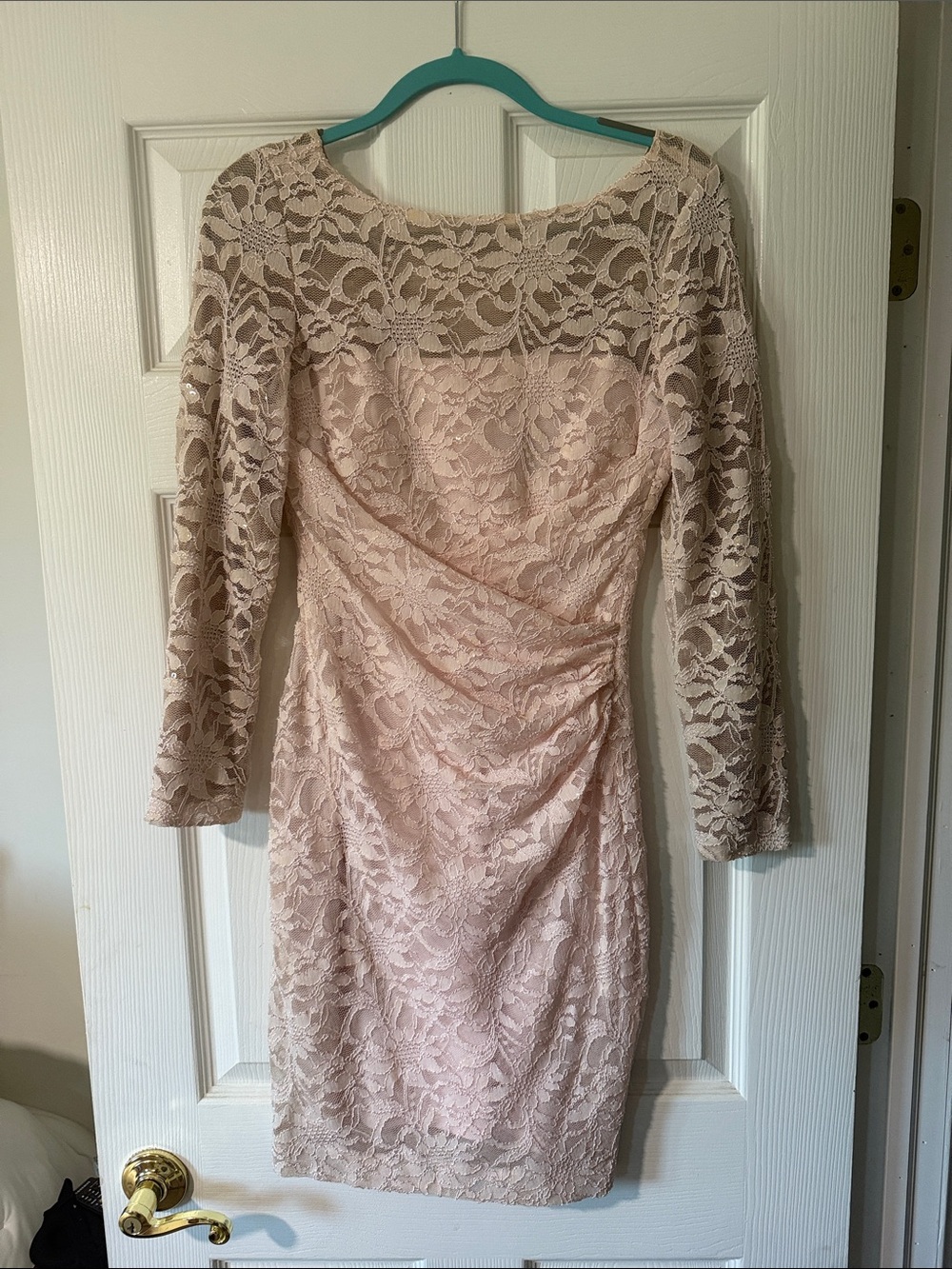 Lauren Ralph Lauren Long Sleeve Lace Sheath Dress in Blush Pink